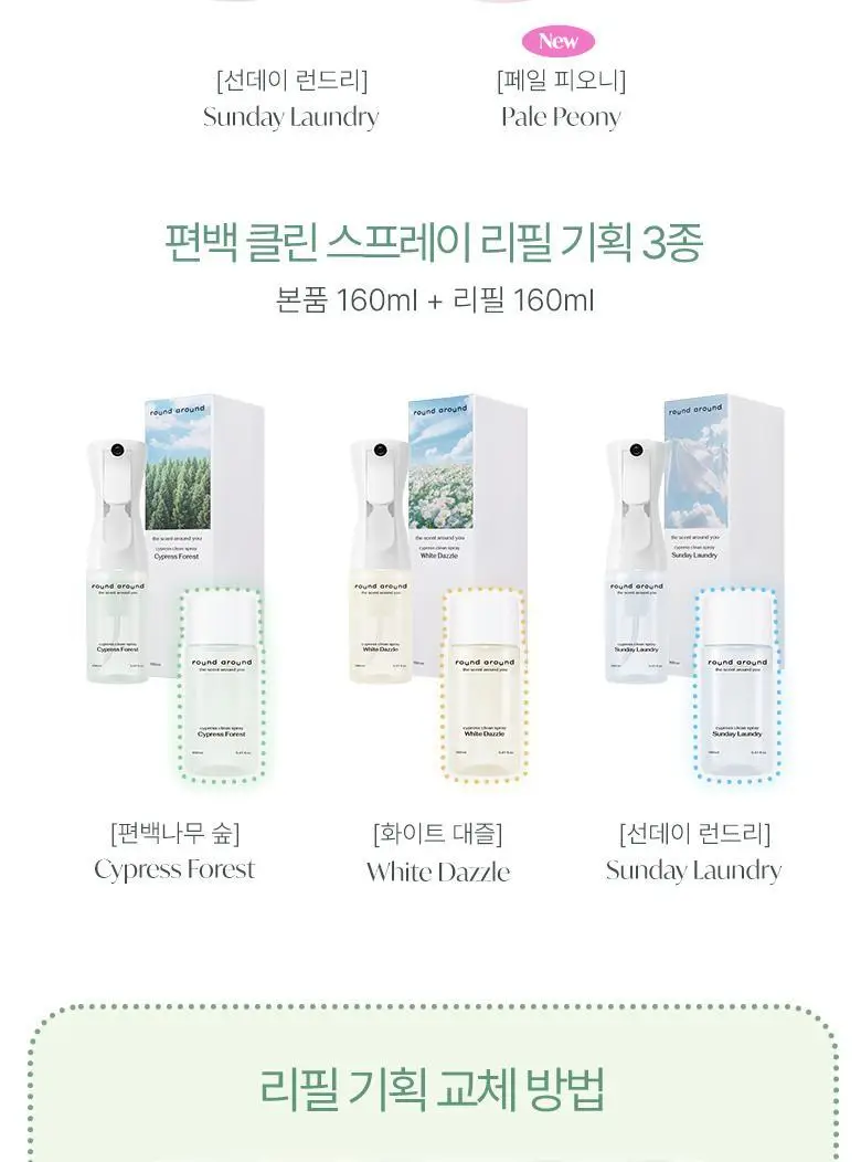 [탈취만족100%] 라운드어라운드 편백 클린 스프레이160ml/리필기획 상세페이지 11